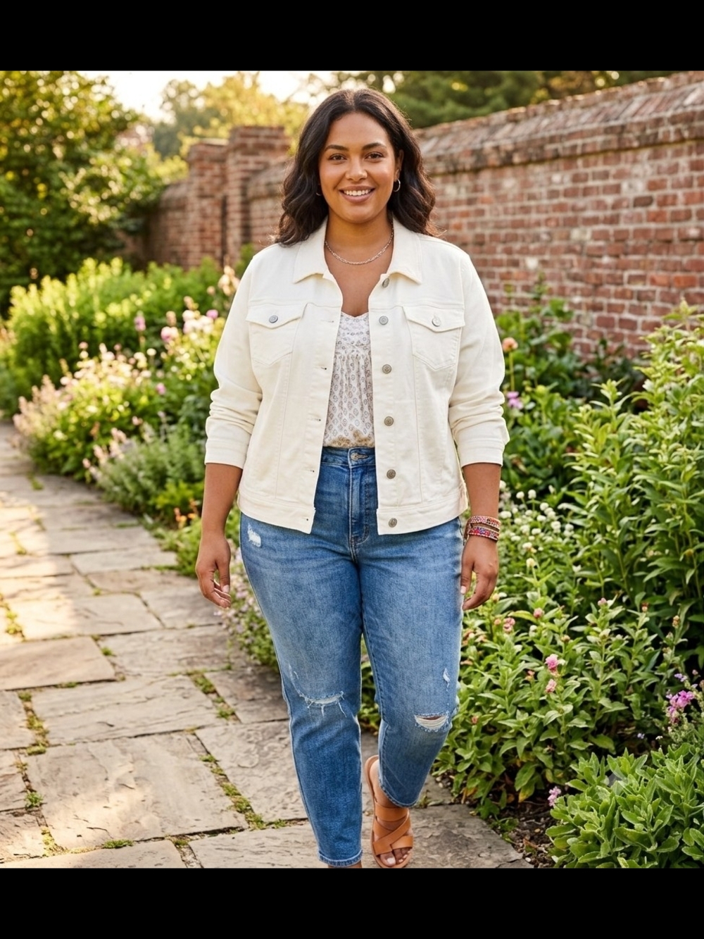 Celebrity Pink Cream Denim Trucker Jacket